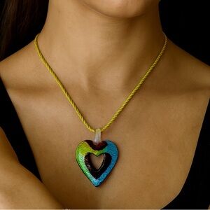 Colorful Heart Pendant & Rope Necklace